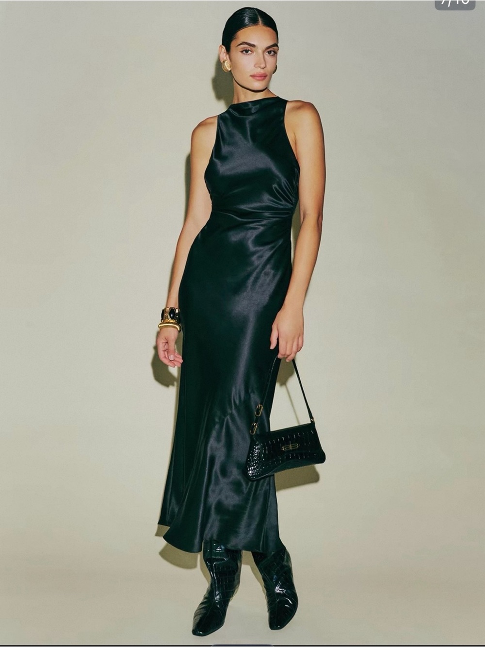 Satin High-Neck Navy Blue Evening Dress M